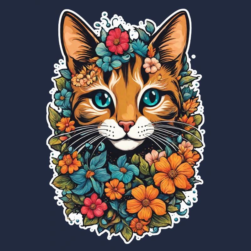 chat et fleur aquarelle