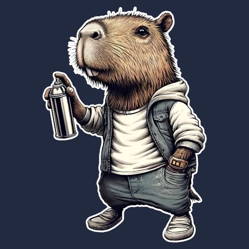 Capybara sprays graffiti