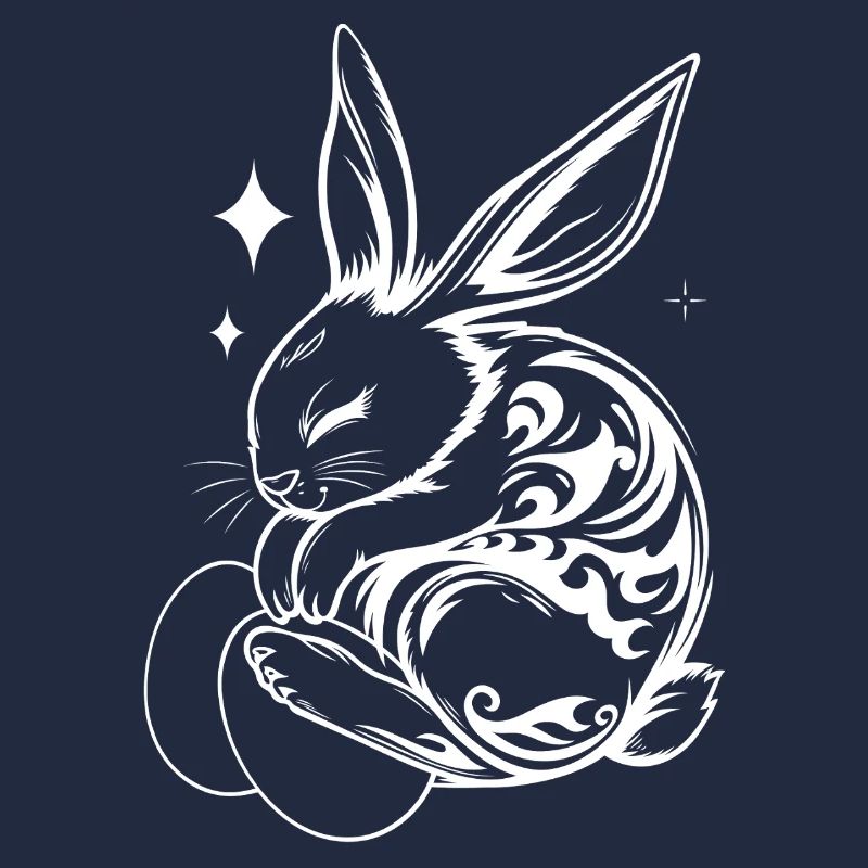 Schlafender Osterhase mit Tribal und Eiern