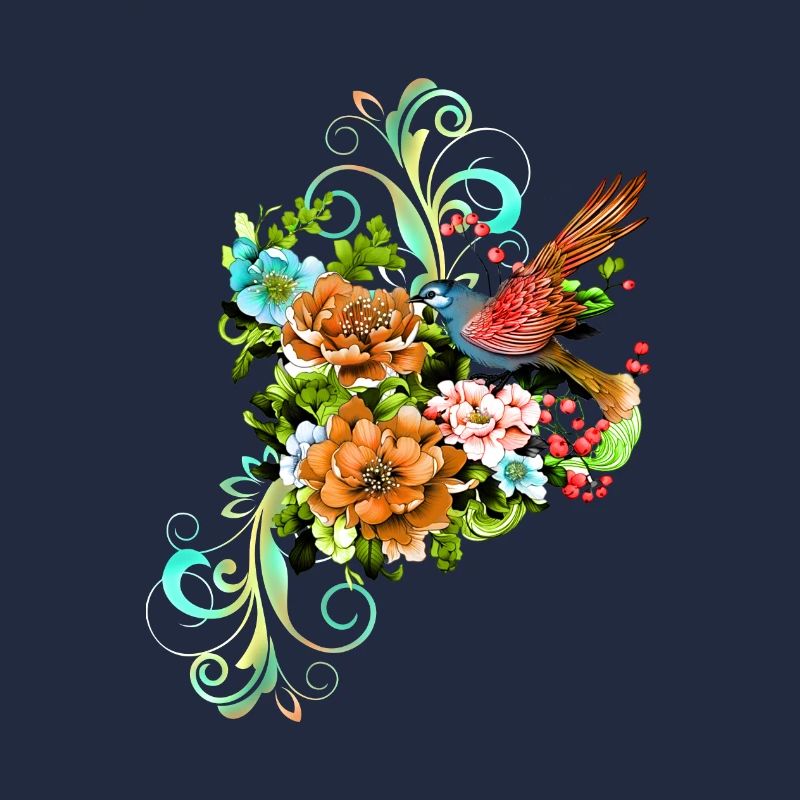 Wunderschöne elegante Blumen mit Vogel.