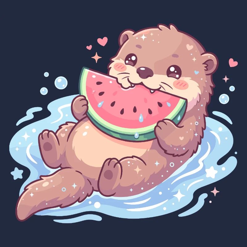 Kawaii-Otter isst Wassermelone