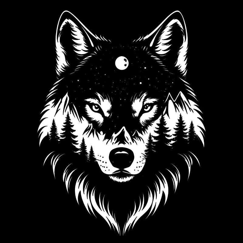 Schwarzer Wolf Wolfportrait. Wolfdesign