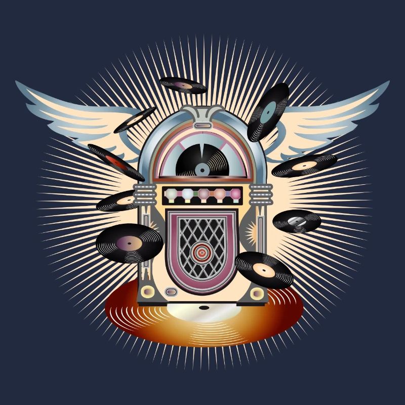 Jukebox au look rétro avec piano à queue et disques