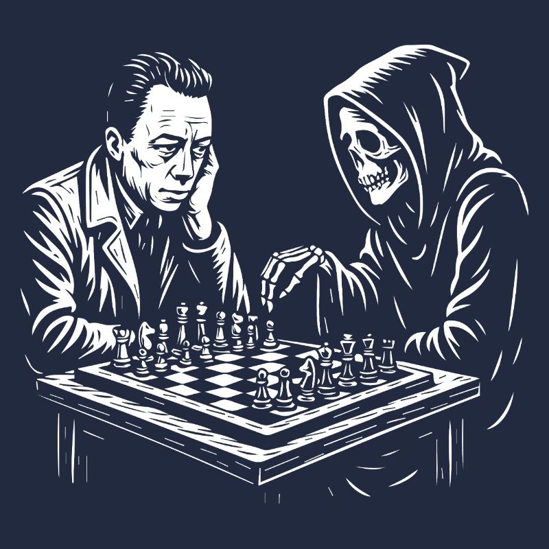 Albert Camus plays chess with grim reaper
