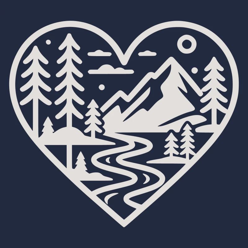 Heart Landscape Mountain River Forest