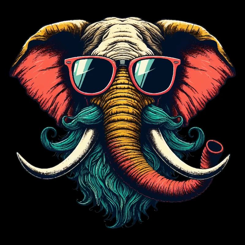 Cool Hipster Elephant Face Mustache Beard