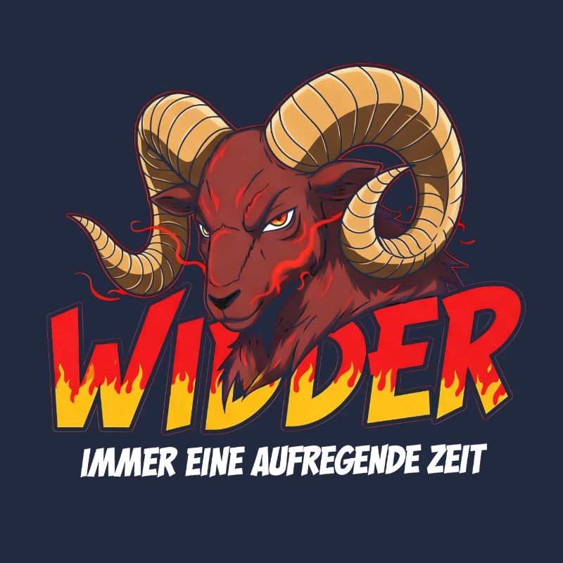 Widder mit Flammen-Text