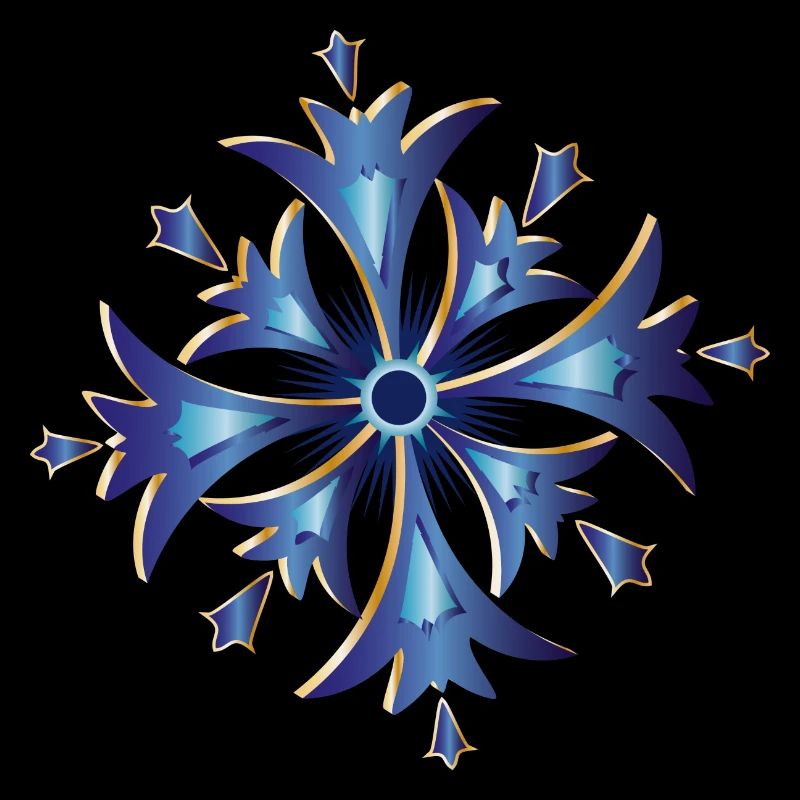 amulette de bleuet stylisée en bleu et or