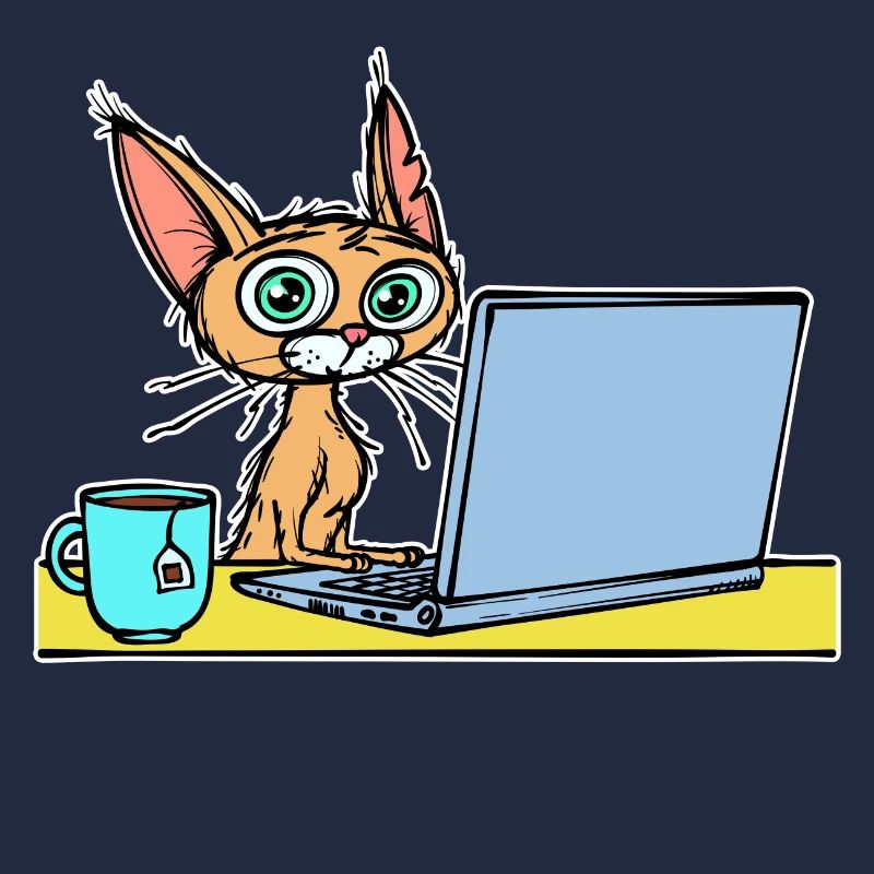 Laptop Home Office Statement Cat Coffee Career