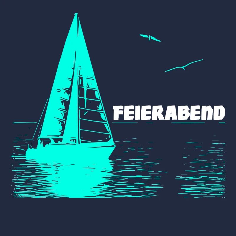 Feierabend Segelboot und 2 Möwen