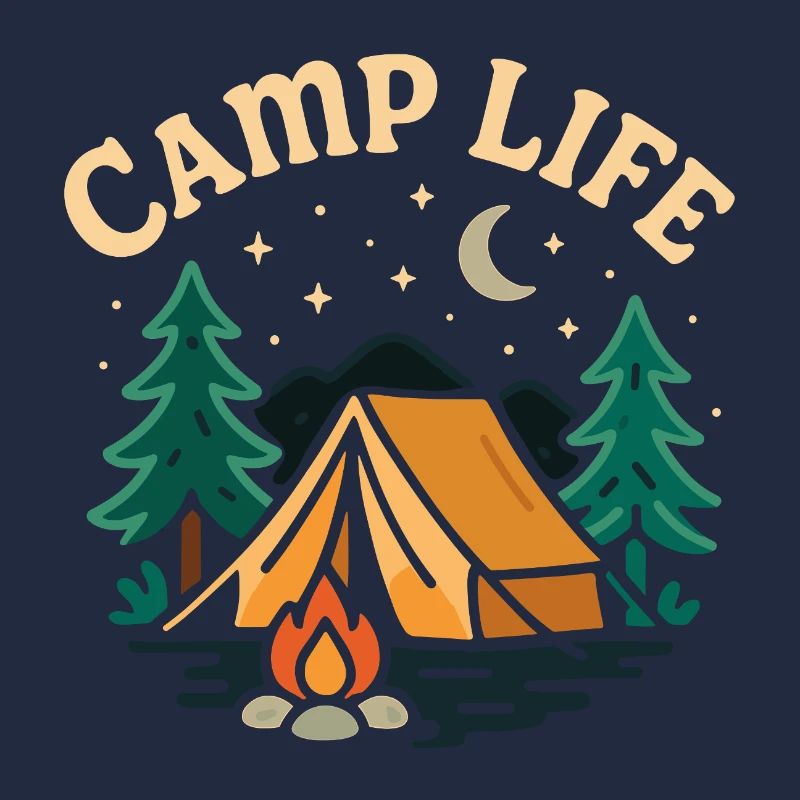 Evening tented camp with starry sky