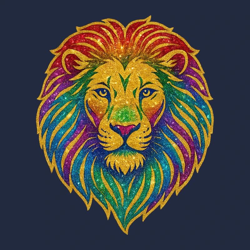 Rainbow Lion Glitter Motif