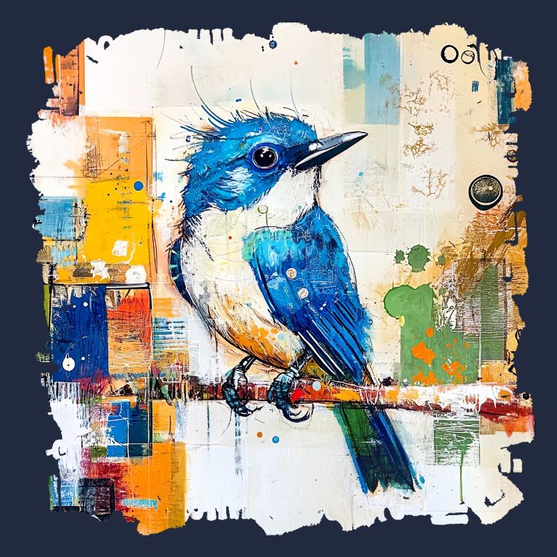 Blauer Vogel im Farbblock-Abstract
