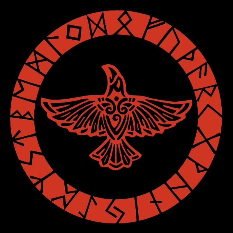 Corbeau rouge et runes vikings