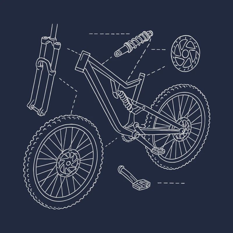DH-Bike Exploded Drawing: MTB Technique Sketch