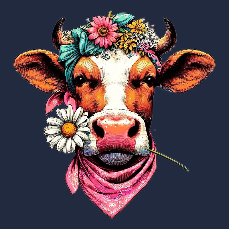 Vache avec des fleurs
