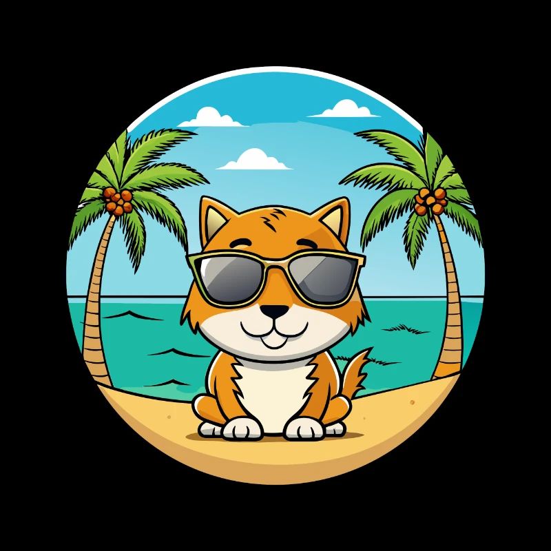 Chypre Chat Race Dessin Animé Lunettes De Soleil Plage