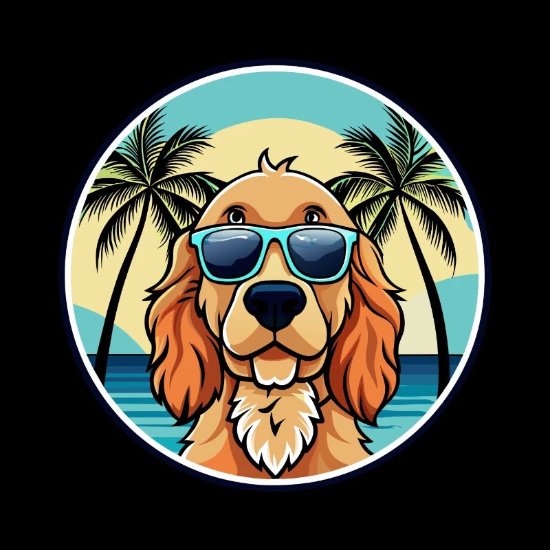 Englischer Cocker Spaniel Hunderasse Cartoon Beach