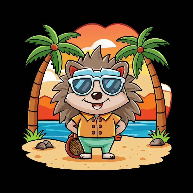 Hérisson Drôle Dessin Animé Plage De Plage Lunettes De Soleil