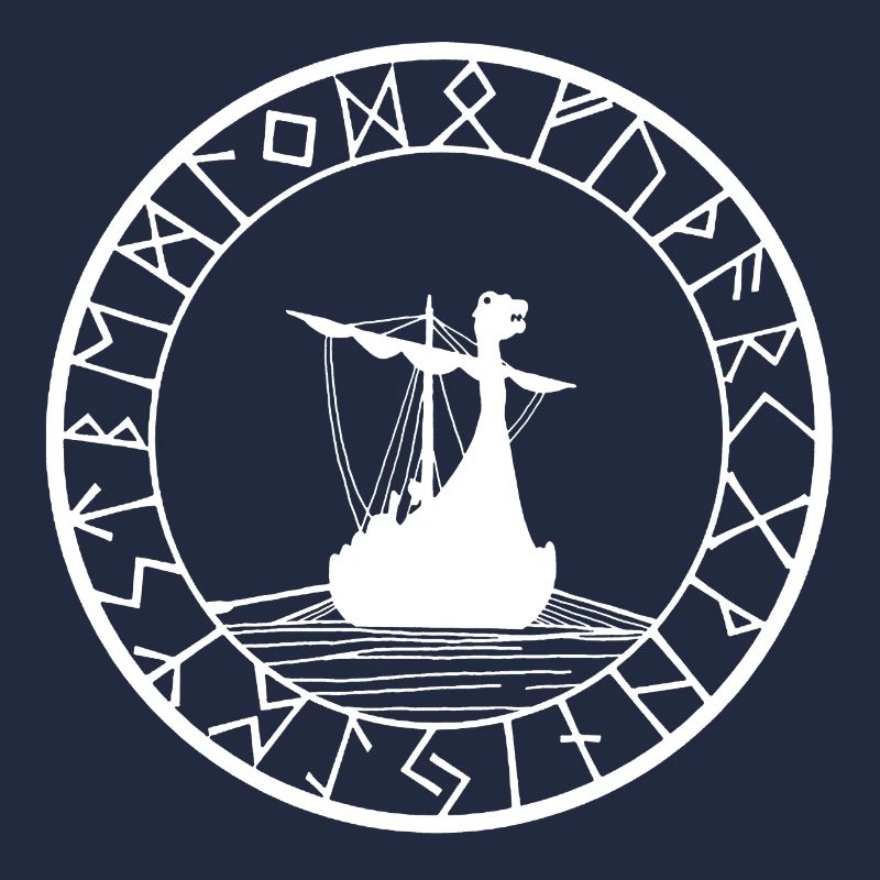 Weißes Wikinger-Langschiff und Kompass