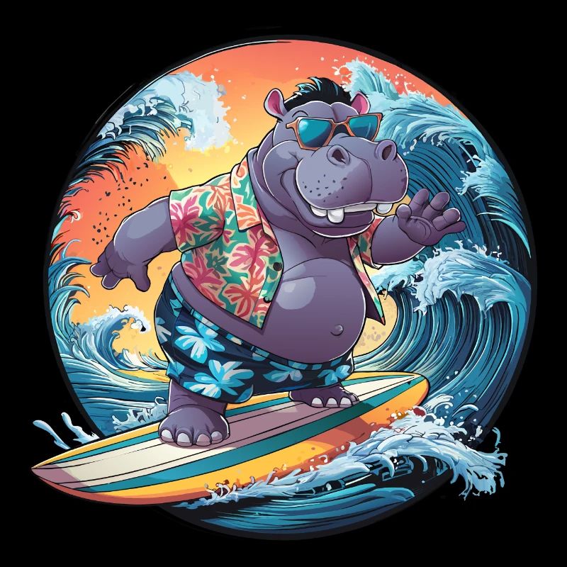 hippopotame surfant hippopotame drôle cool élégant