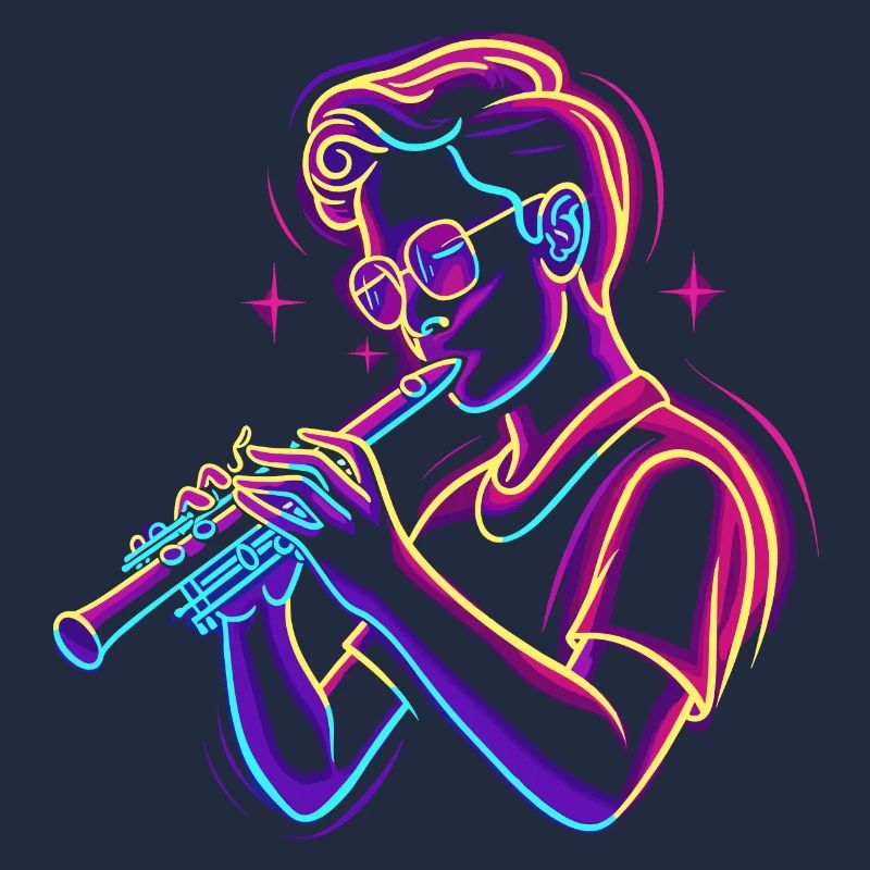 Flöte Junge Grafik Synthwave