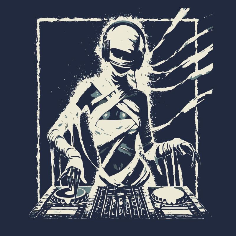 Futuristischer DJ mit Glitch-Effekten.