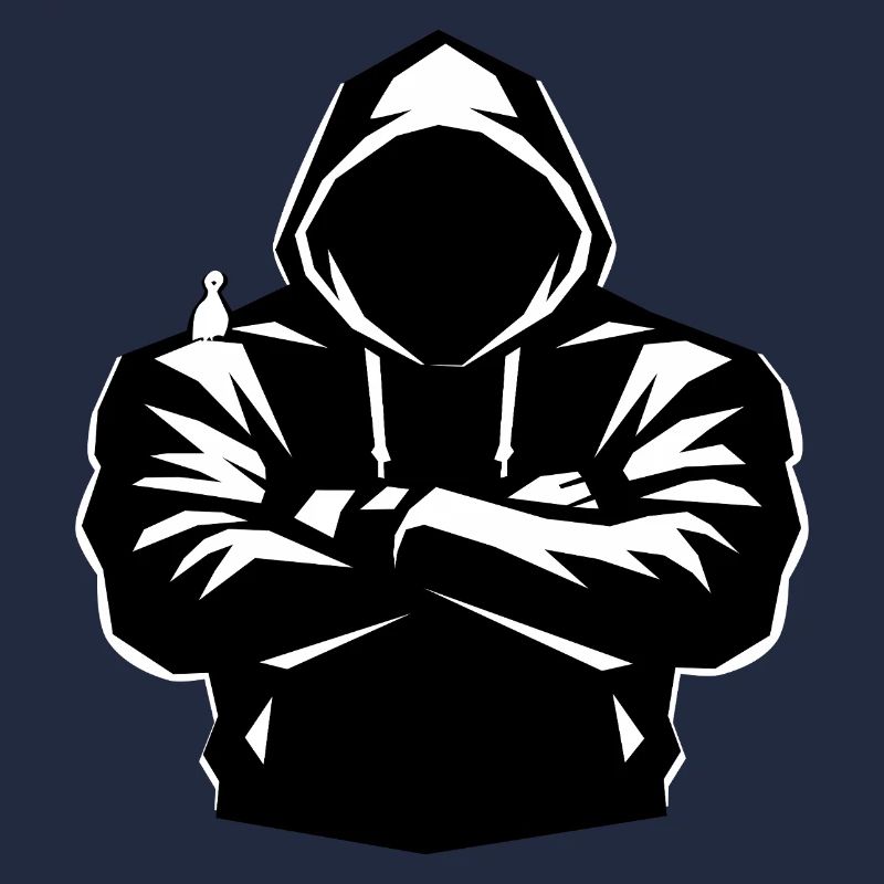 Kapuzenpulli-Figur und Vogel