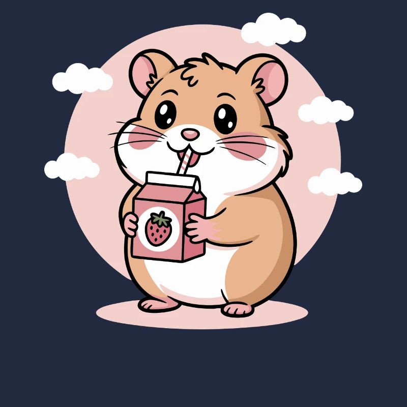 Cute Chibi Hamster Drinking Strawberry Milk Kawaii
