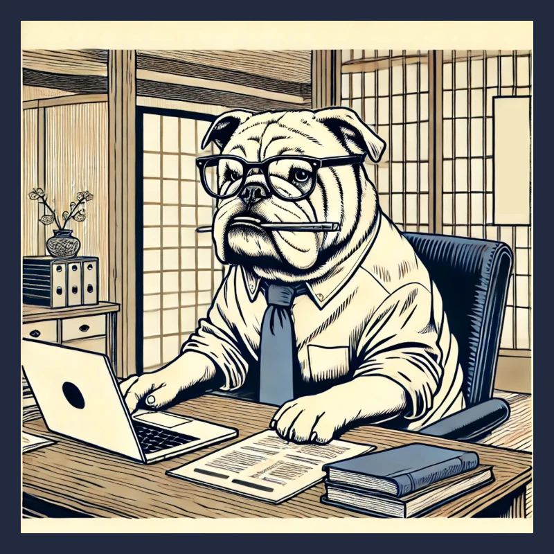 Bouledogue au bureau - Ukiyo-e Style