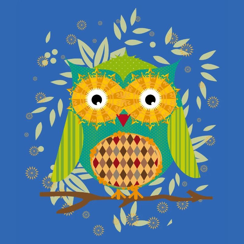 kunstvoll gestaltete Eule mit Patchwork-Muster