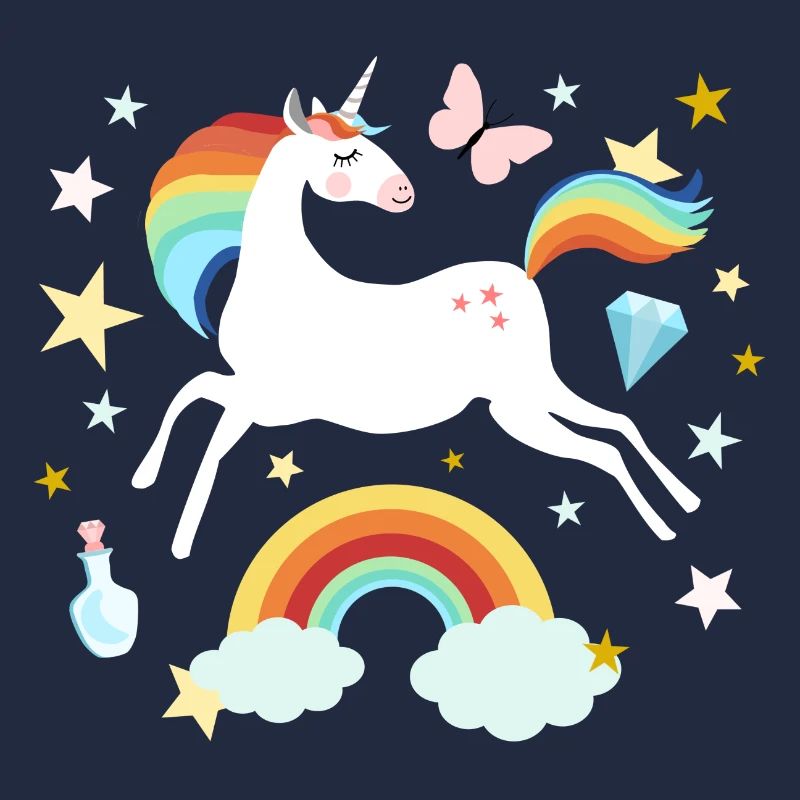 springendes Einhorn Regenbogen Pferd Wolken Sterne