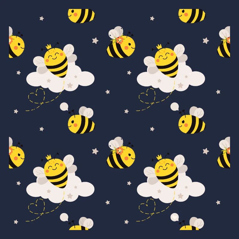 Cute bees in cloud pattern motif