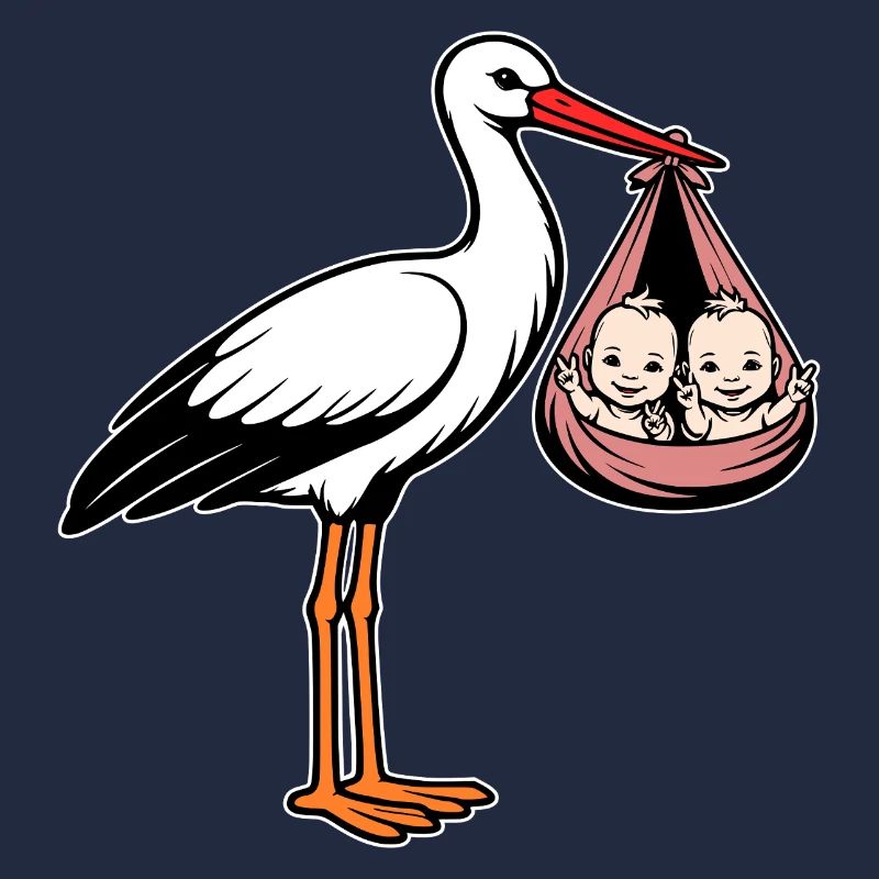 Storch mit Babys Zwillinge in Tuch rosa