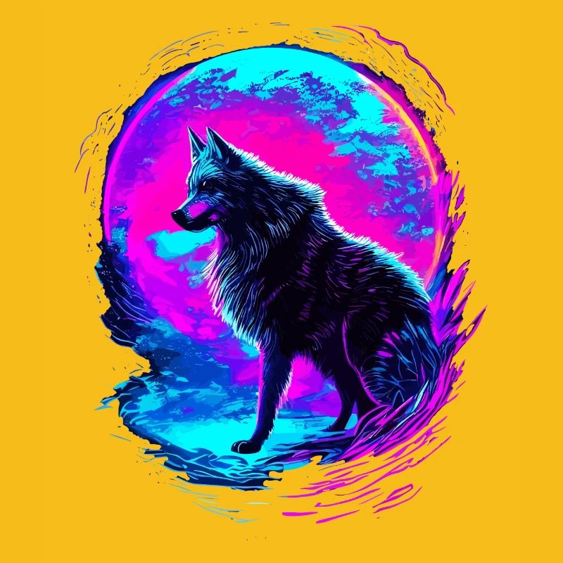 Wolf Neon Moon Synthwave
