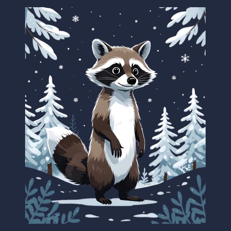 Winterlicher Waschbär im Wald