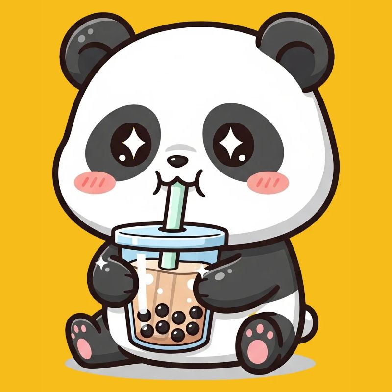 Kuscheliger Pandabär mit Bubble Tea