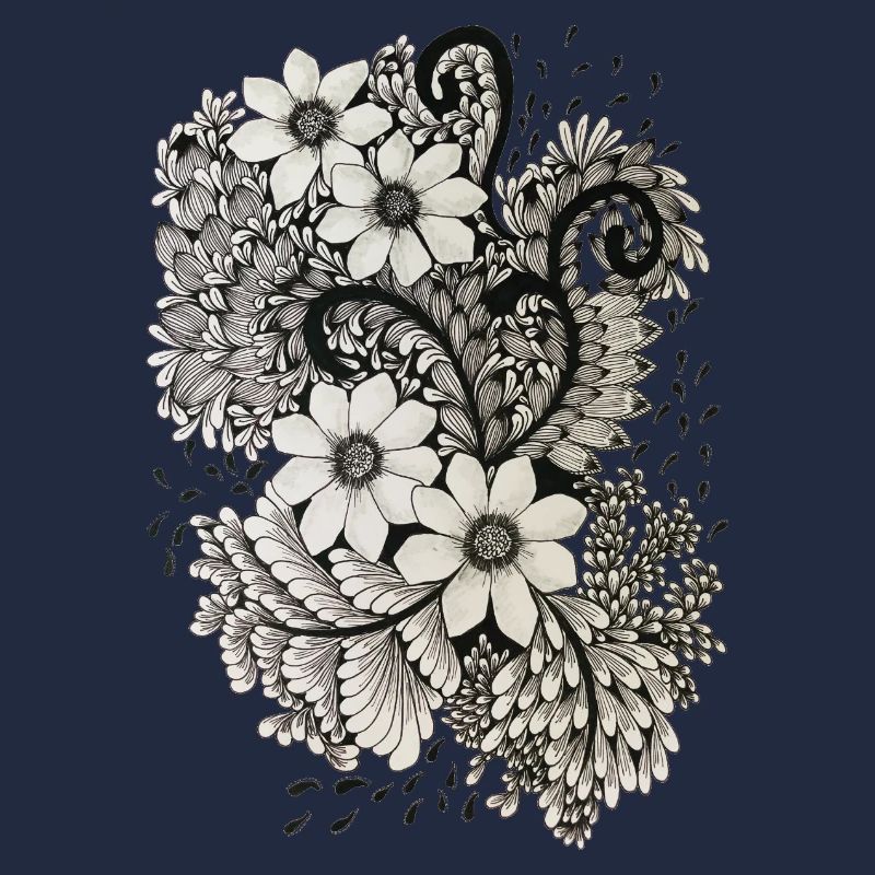 Tourbillons de fleurs noires et blanches