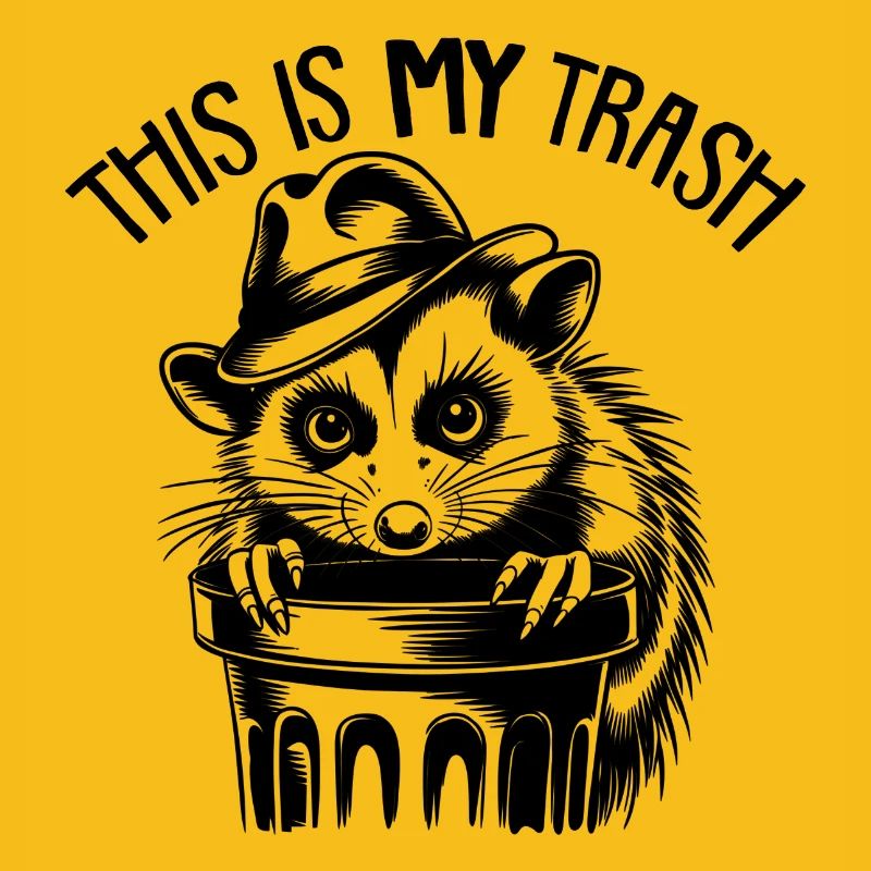 Cool possum with hat and garbage can