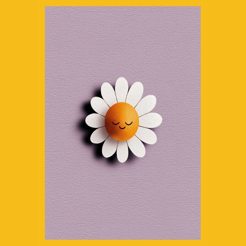Cheerful Daisy Sun on Lilac Background