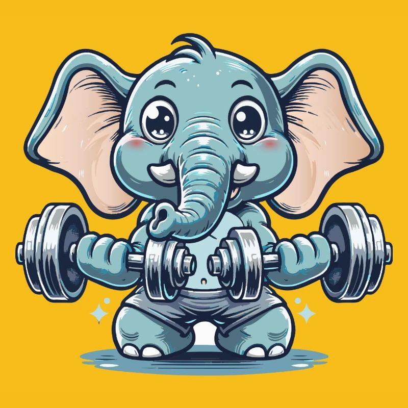 Cute cartoon elephant doing strength training