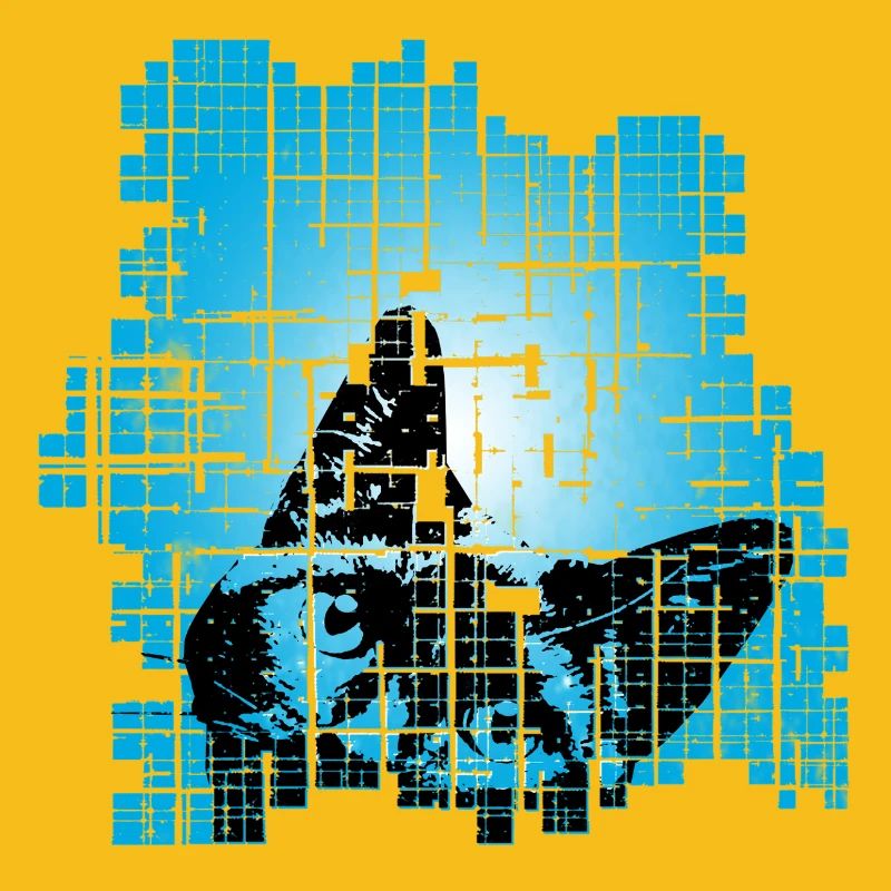 Chat en Pixel Grid Bleu