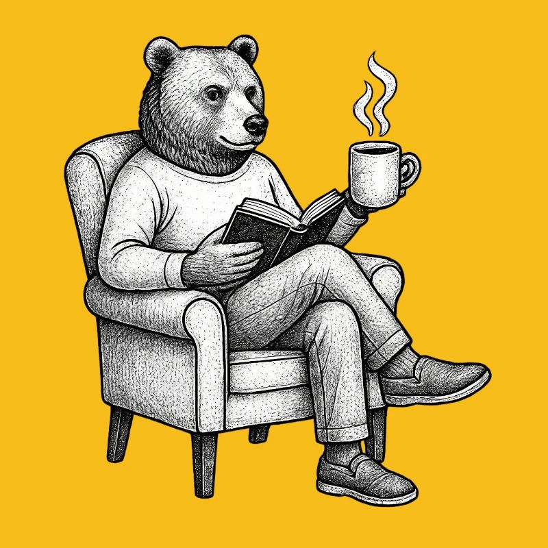 Bear Reader with Book and Mug