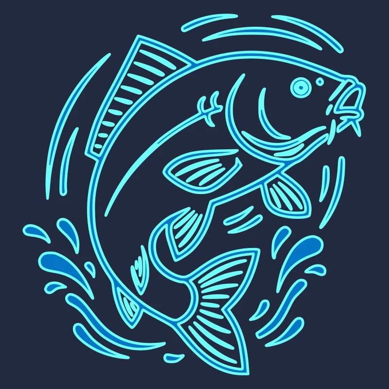 Neon Carp Fish Fishing Outline Vector