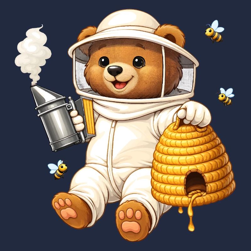 Beekeeper bear with beehive illustration