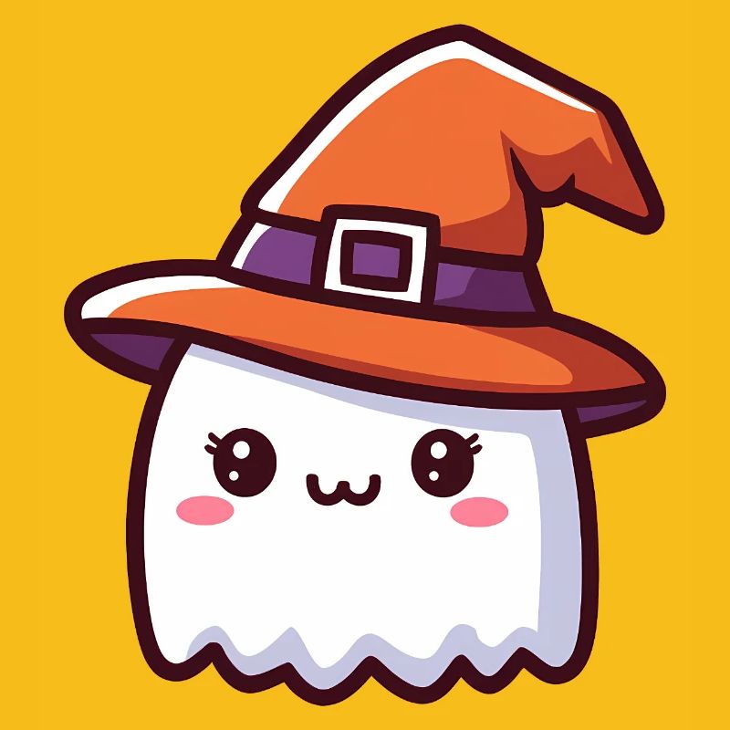 Cute Ghost in Witch Hat Halloween