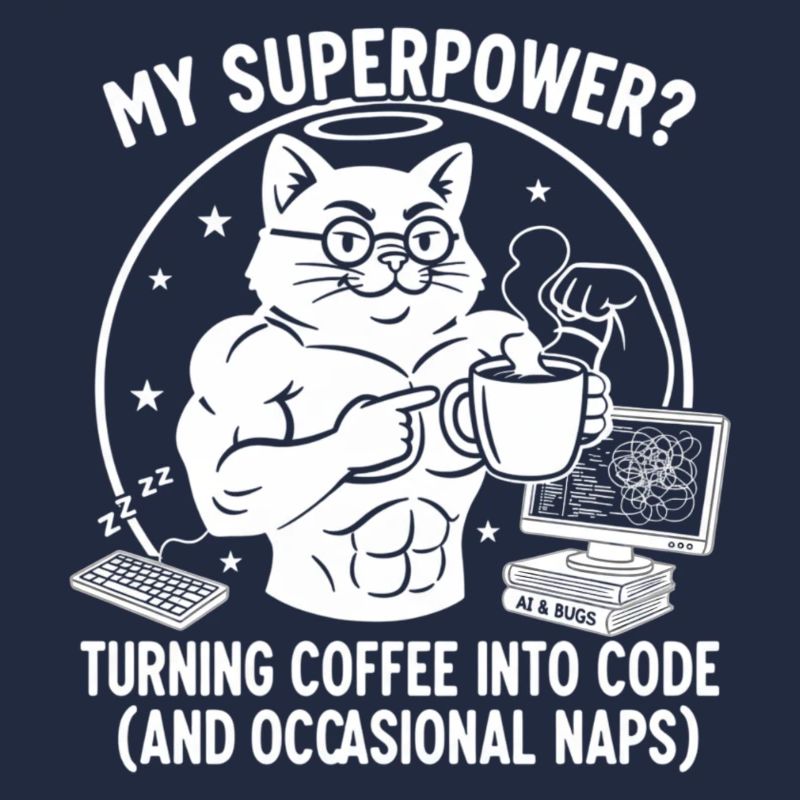 Funny Coding Cat T-Shirt - Superkraft Coffee