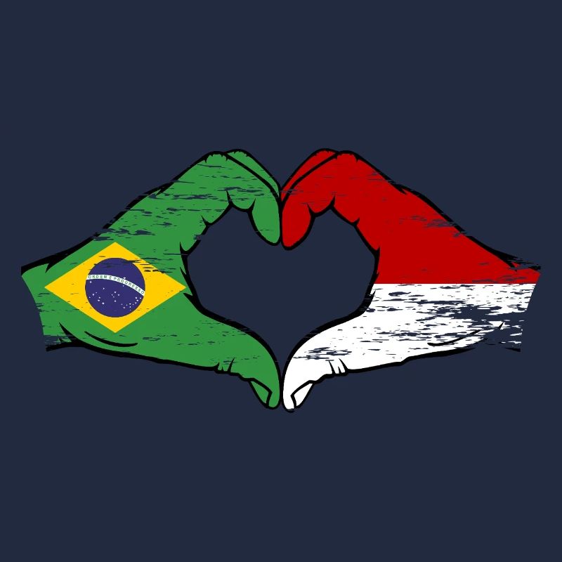 Brésil Monaco Drapeau Forme de Main Forme Coeur Utilisé