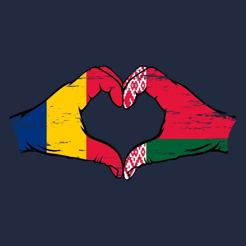 Roumanie Biélorussie Drapeau Mains Coeur Forme Utilisé