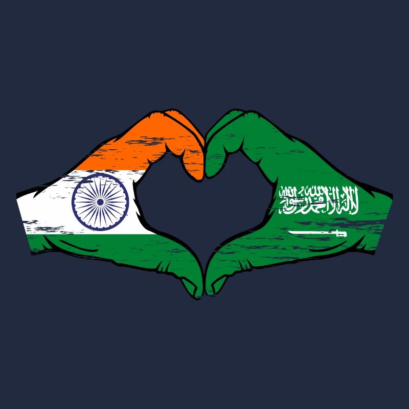 Inde Arabie Saoudite Drapeau Mains Coeur Forme Utilisé